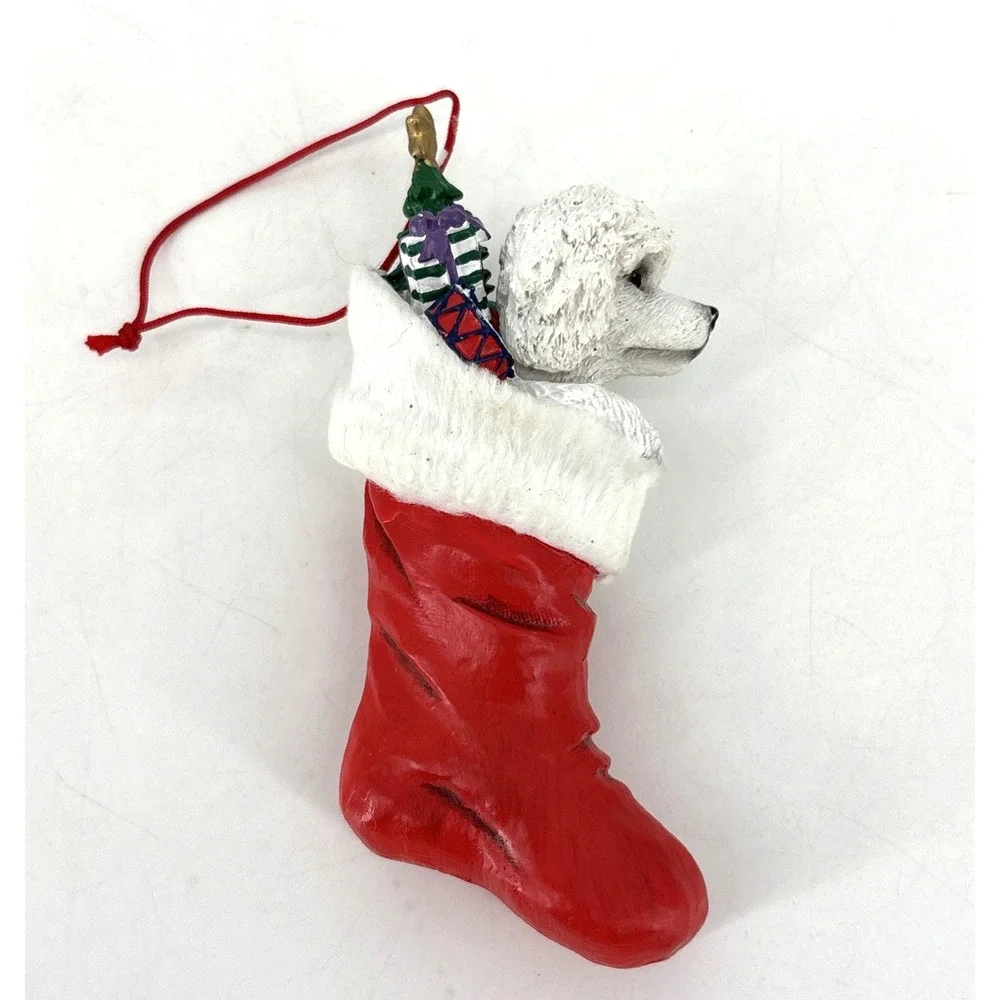 Poodle in Red Santa Boot Ornament White Dog Puppy Christmas‎ Stocking